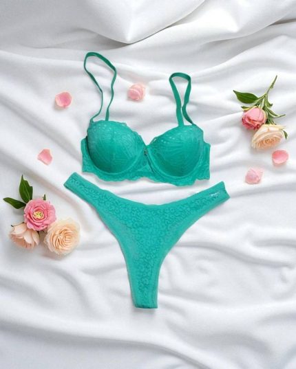 Tropical Teal Push Up Bra Panty Set