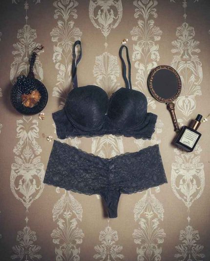 Attractive Black Net Foam Wired Bra Panty Set