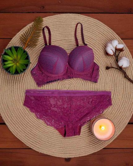 Royale Plum Net Foam Wired Bra Panty Set
