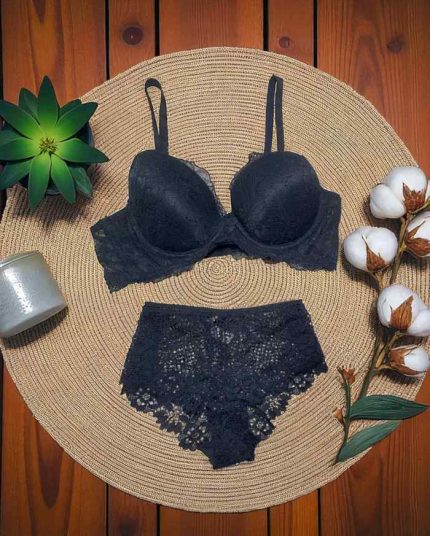Black Net Foam Wired Bra Panty Set