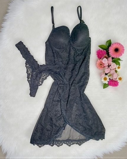 Charcoal Navy Long Net Night Dress