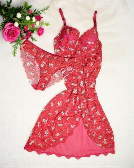 Lipstick Red Long Net Night Dress