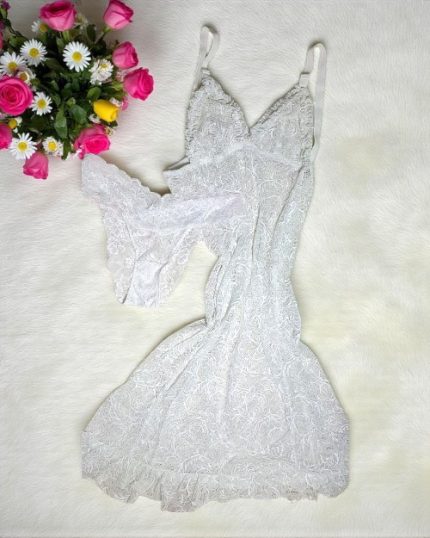 White Long Net Night Dress