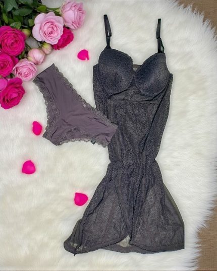 Charcoal Blue Long Net Night Dress