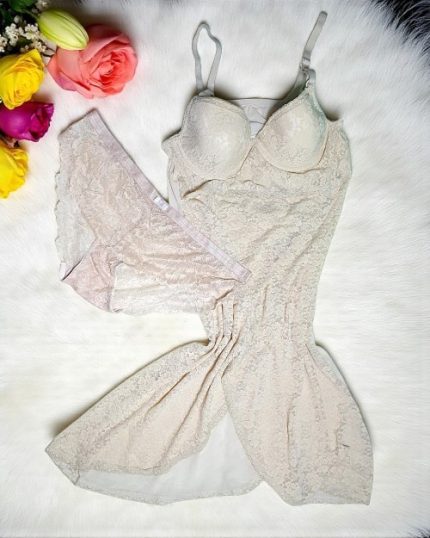Oyster Gray Long Net Night Dress