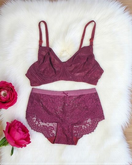 Mulberry Wine Net Wired Bra Panty Set