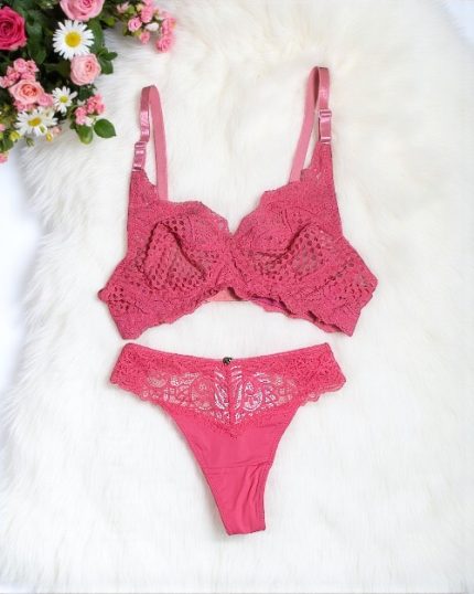 Rose Red Net Wired Bra Panty Set