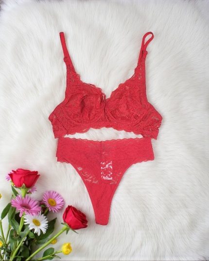 Crimson Cherry Net Wired Bra Panty Set