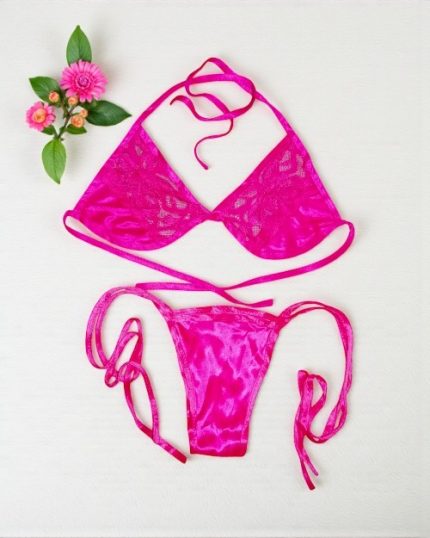 Candy Magenta Satin Bra Panty Bikini Set