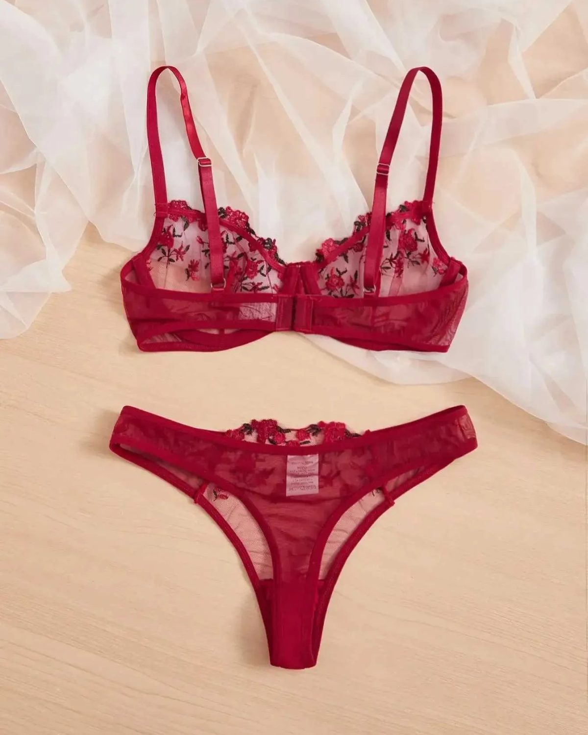 Antique Ruby Transparent Bra Panty Set - Image 2