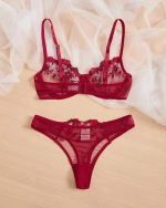 Antique Ruby Transparent Bra Panty Set - Image 2