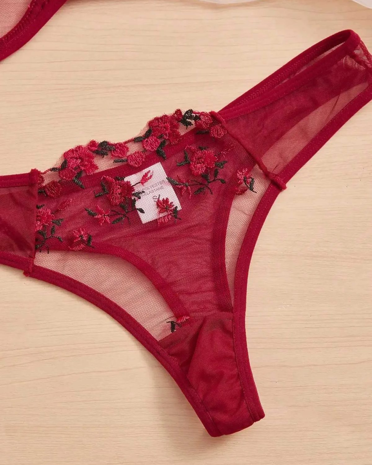 Antique Ruby Transparent Bra Panty Set - Image 5