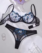 Black And Blue Transparent Bra Panty Set