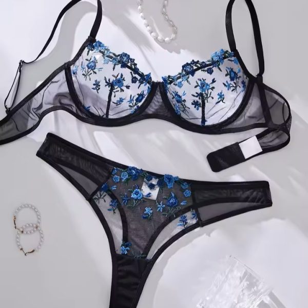 Black And Blue Transparent Bra Panty Set