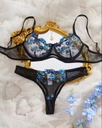 Black And Blue Transparent Bra Panty Set - Image 2