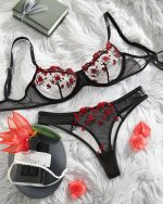 Black And Red Transparent Bra Panty Set