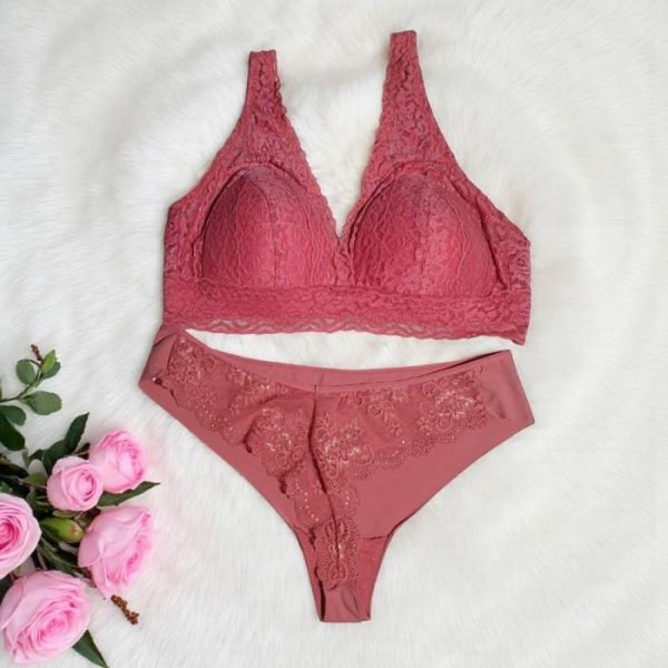 English Red Bralette Set