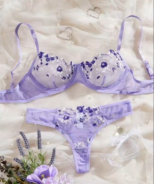 Lavender Purple Transparent Bra Panty Set