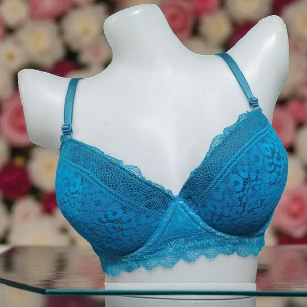 Cyan Cornflower Blue Net Foam Wired Bra