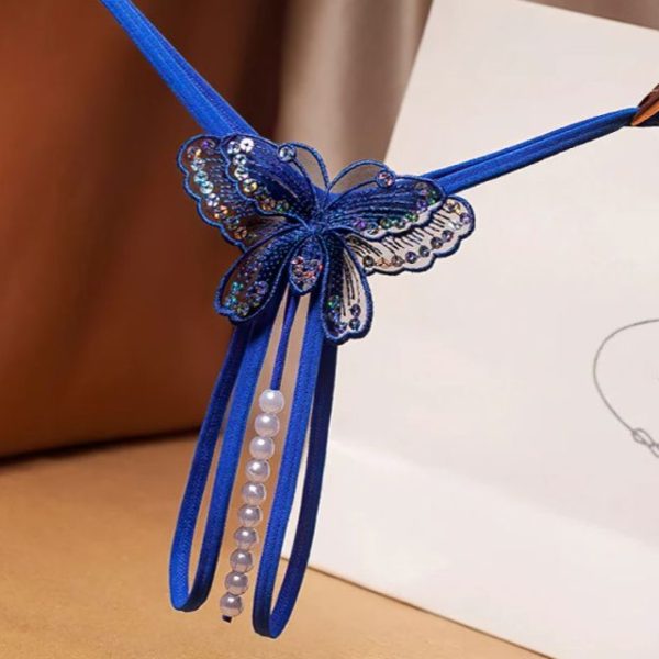 Dark Cornflower Blue Pearl Thong Panty