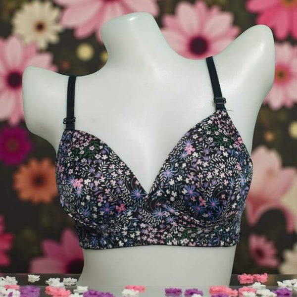 Minimal Dark Gunmetal Printed Foam Wired Bra