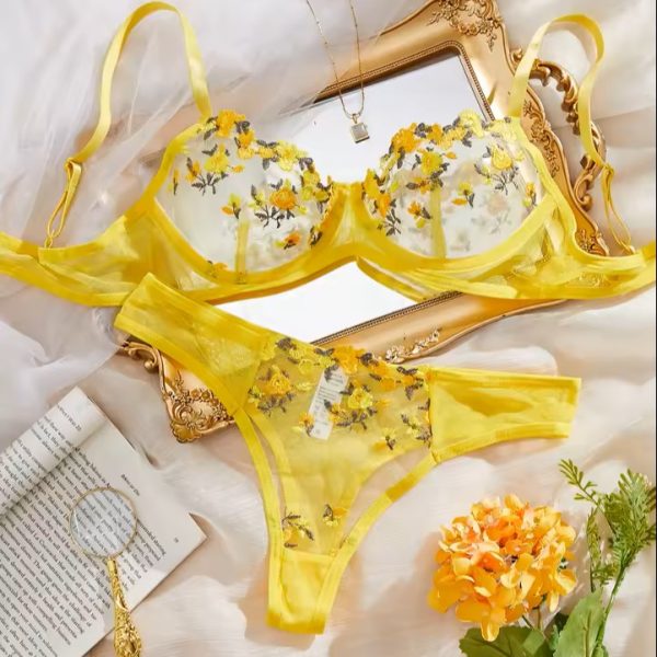 Mustard Yellow Transparent Bra Panty Set